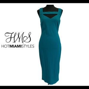Hot Miami styles teal green sleeveless cutout bodycon dress Sz L